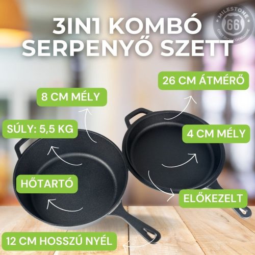 Milestone66 Cast Iron 3in1 Combo Pan Set 3.5 L