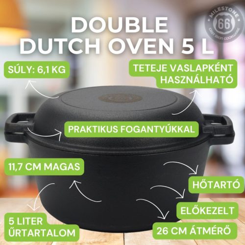 Öntöttvas Double Dutch Oven, 5 L - Milestone66 