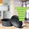 Milestone66 4,5 quart Pre-Seasoned Cast Iron Dutch Oven with Lid and Lid Lifter Tool