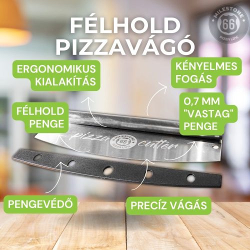 Pizzavágó, szeletelő - félhold alakú, 35 cm - Milestone66